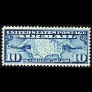 1926 U.S. Airmail Stamp #C7 - 10 cent Map and Planes - image from arago.si.edi and is representative only