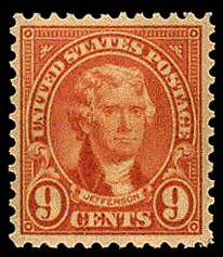 9¢ Jefferson (1923) - rose