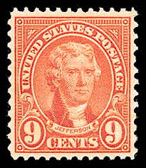 9¢ Jefferson (1927) - orange red