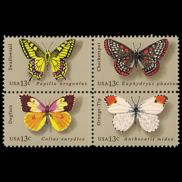1977 U.S. Butterflies Stamp Block of 4