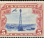 United States Airmail Stamps - 1928 Beacon and Rocky Mountains - 5¢ carmine & blue