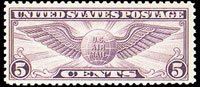 United States Airmail Stamps - 1930 Flat Plate Printing Perf 11 Winged Globe - 5¢ violet