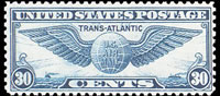 United States Airmail Stamps - 1939 Trans-Atlantic Winged Globe - 30¢ dull blue