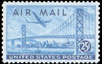 United States Airmail Stamps - 1947 - 25¢ Plane Over Bridge