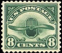 United States Airmail Stamps - 1923 - 8¢ Airplane Propeller - dark green