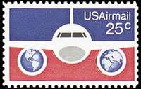 United States Airmail Stamps - 1976 - 25¢ Plane & Globes