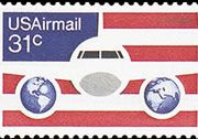 United States Airmail Stamps - 1976 - 31¢ Plane Flag & Globes