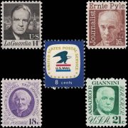 US Stamp Set 1396 - 1400 - Prominent Americans and the U.S.P.S. emblem
