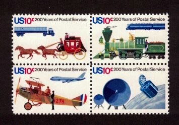 USPS Bicentennial 10 cent Stamp Block of 4.