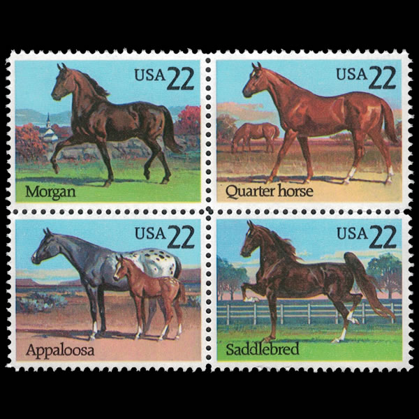 1985 U.S. Stamp Block of 4 American Horses