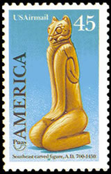 United States Airmail Stamps - 1989 - 1990 Commemoratives - 45¢ Pre-Columbian Customs Southeast Carved Figures