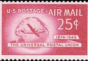 United States Airmail Stamps - 1949 U.P.U. Issue - 25¢ Plane & Globe - carmine