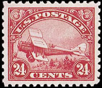 United States Airmail Stamps - 1923 - 24¢ Airplane - carmine
