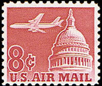 United States Airmail Stamps - 1962 - 8¢ Plane & Capitol