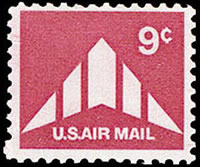 United States Airmail Stamps - 1971 - 1973 - 9¢ Delta Winged Plane