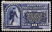 United States Special Delivery Stamps - 1885 Perf 12 Inscribed "Secures Immediate Delivery at Special Delivery Office" - 10¢ blue