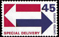 United States Special Delivery Stamps - 1954 - 1971 - 45¢ (1969) - blue & red