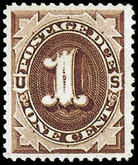 United States Postage Due Stamps - 1879 Unwatermarked Perf 12 - 1¢ brown