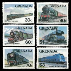 6 different train stamps from Grenada