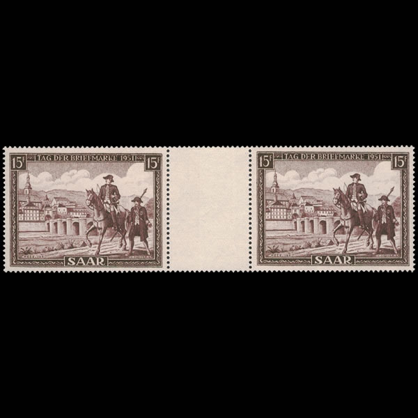 Saar Gutter Pair Post Horse and Rider Stamps