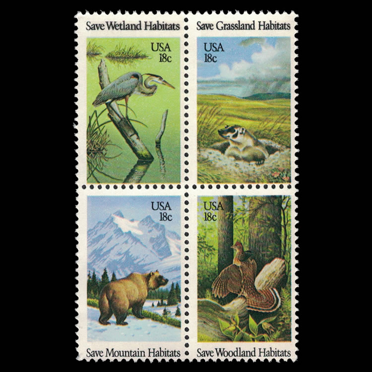 1981 US Stamp Block - Wildlife Habitats